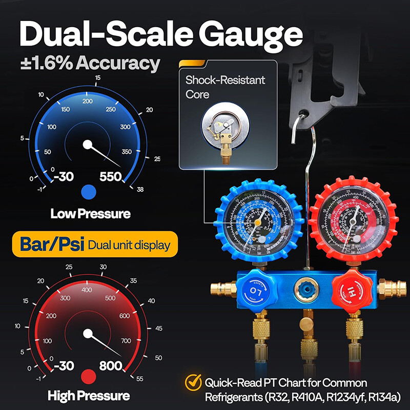 3.5CFM 1/4HP Air Vacuum Pump HVAC AC Manifold Gauge Set R1234yf R454B R134a R22 gallery