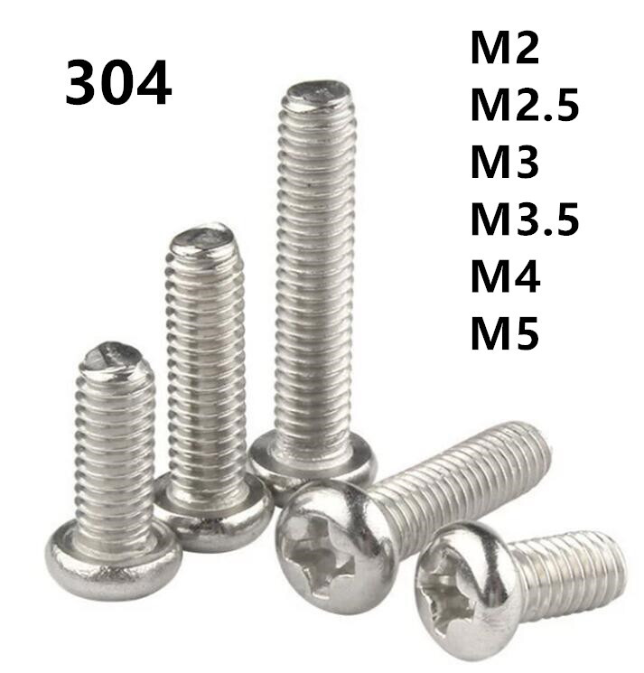 M2 M2.5 M3 M3.5 M4 304 Stainless Steel Phillips Cross Pan Head Machine Screws