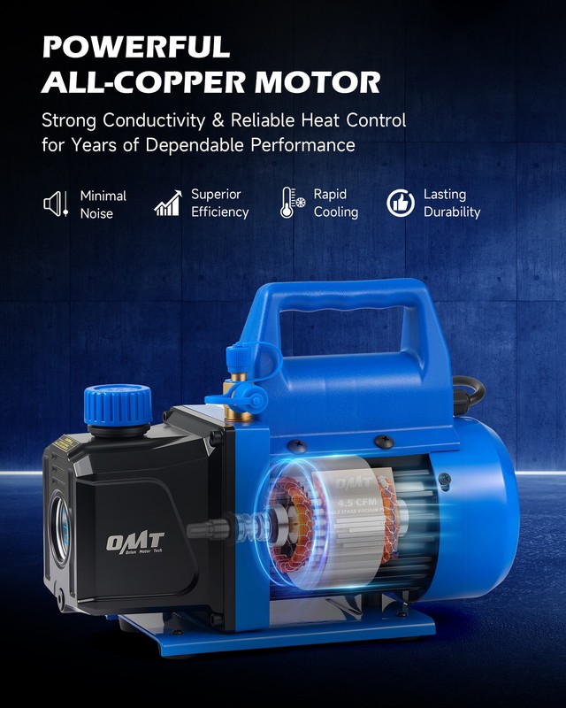 OMT 3.5CFM Vacuum Pump Single Stage 1/4HP Rotary Vane Deep HVAC AC Conditioning gallery