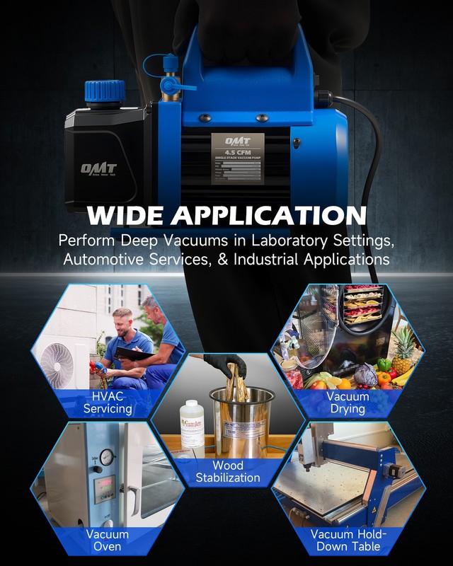 OMT 3.5CFM Vacuum Pump Single Stage 1/4HP Rotary Vane Deep HVAC AC Conditioning gallery