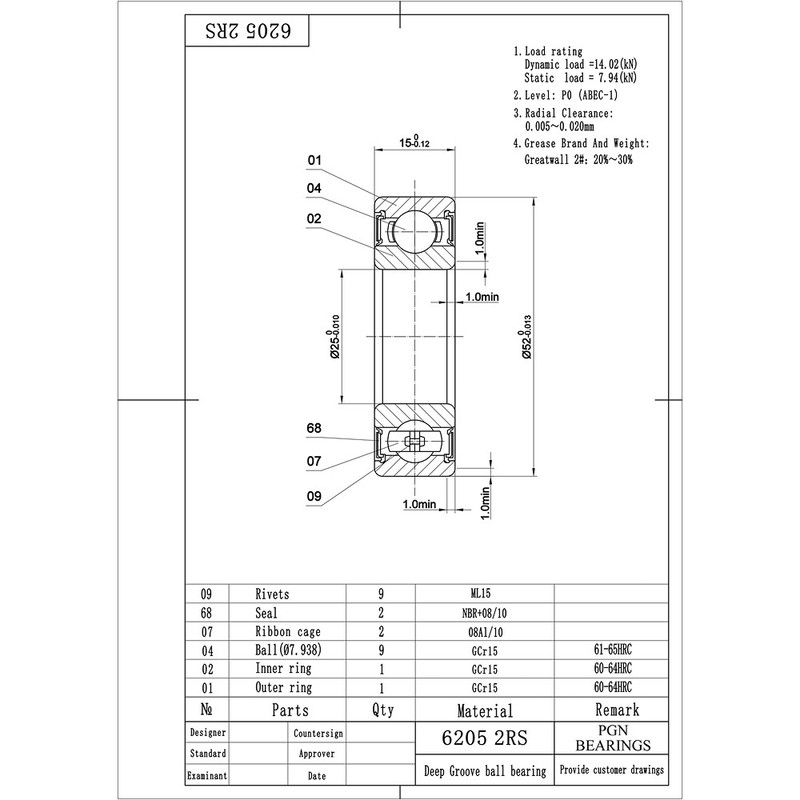(10) 6205-2RS Premium Rubber Seal Ball Bearing C3 EMQ, 25x52x15, 6205 2RS 6205rs gallery