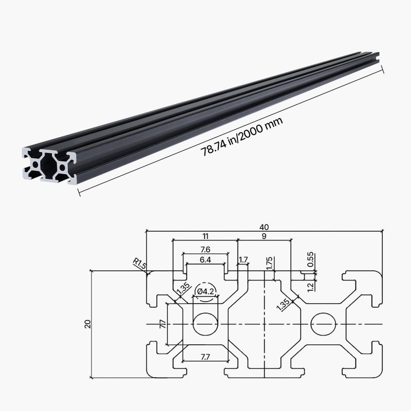 5PCS 78.7 in (2000 mm) T Slot 2040 Aluminum Extrusion Anodized Linear Rail gallery
