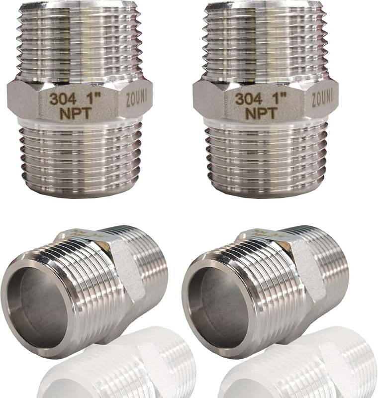 4PCS Hex Nipple 1″ x 1″ Male Pipe Fittings, 304 Stainless Steel 1 inch NPT Male
