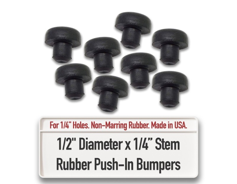 Rubber Push In Bumper Feet • 1/2″ OD, 7/32″ High, for 1/4″ Holes • Sold in Packs