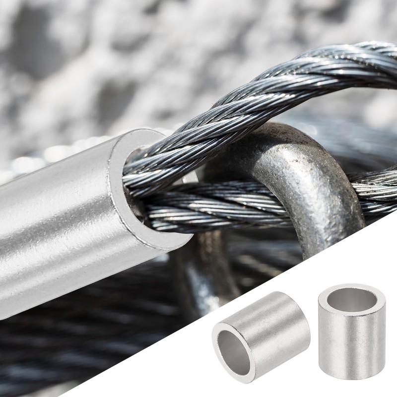 50Pcs 5/16"(8mm) Aluminum Crimping Loop Sleeve Round Wire Rope Stop Silver gallery