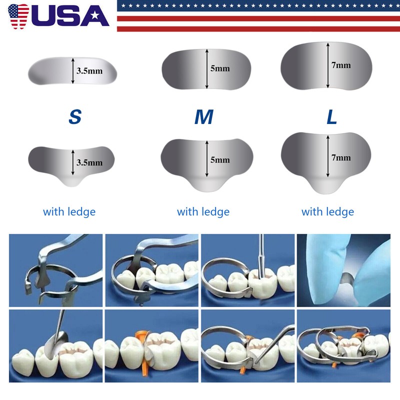 50 Pcs Dental Metal Matrices Matrix Band Sectional Contoured Refill S/M/L 35μm gallery