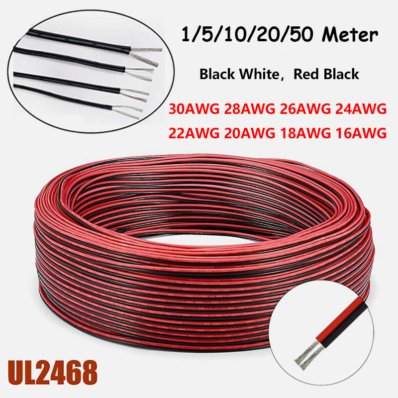 16/18/20/22/24/26/28/30AWG Flat Ribbon Twin-Core 2Pin Cable Stranded Wire UL2468