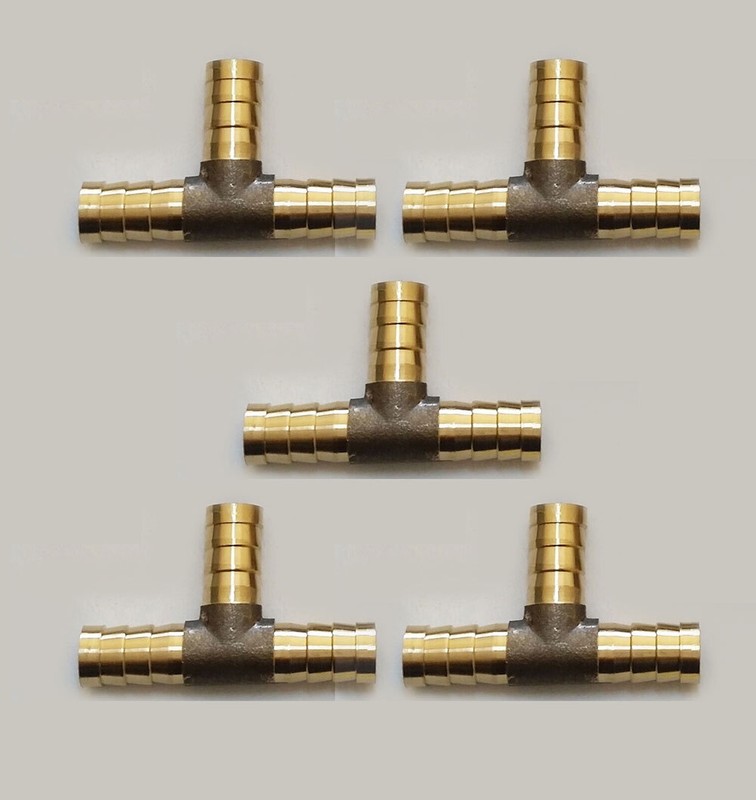 5PCS- 3/8 HOSE BARB TEE Brass Pipe 3 WAY T Fitting Thread Gas Fuel Water Air- gallery