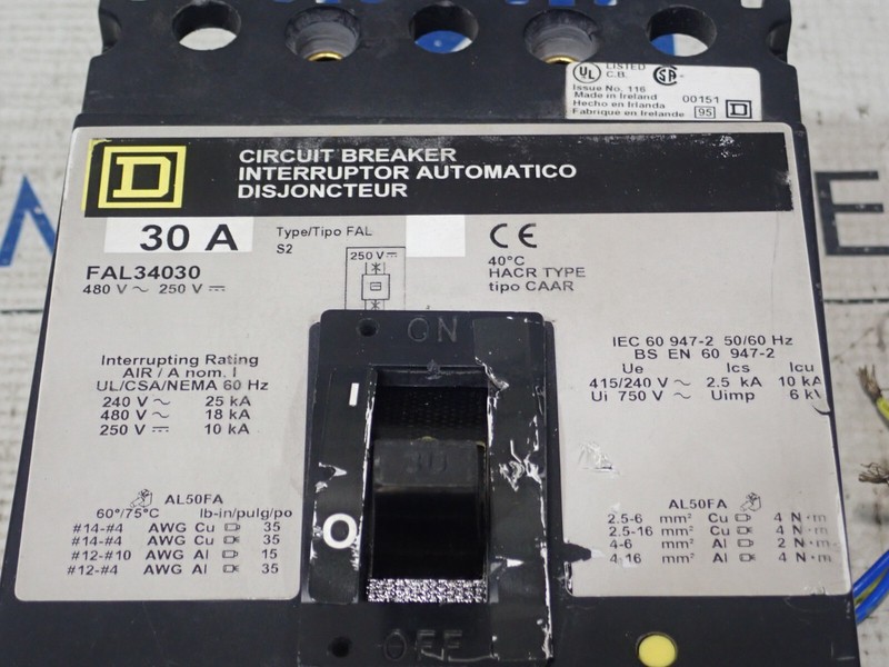 Square D FAL34030 30 Amp 3 pole 480V FAL Circuit Breaker With Auxiliary Switch gallery