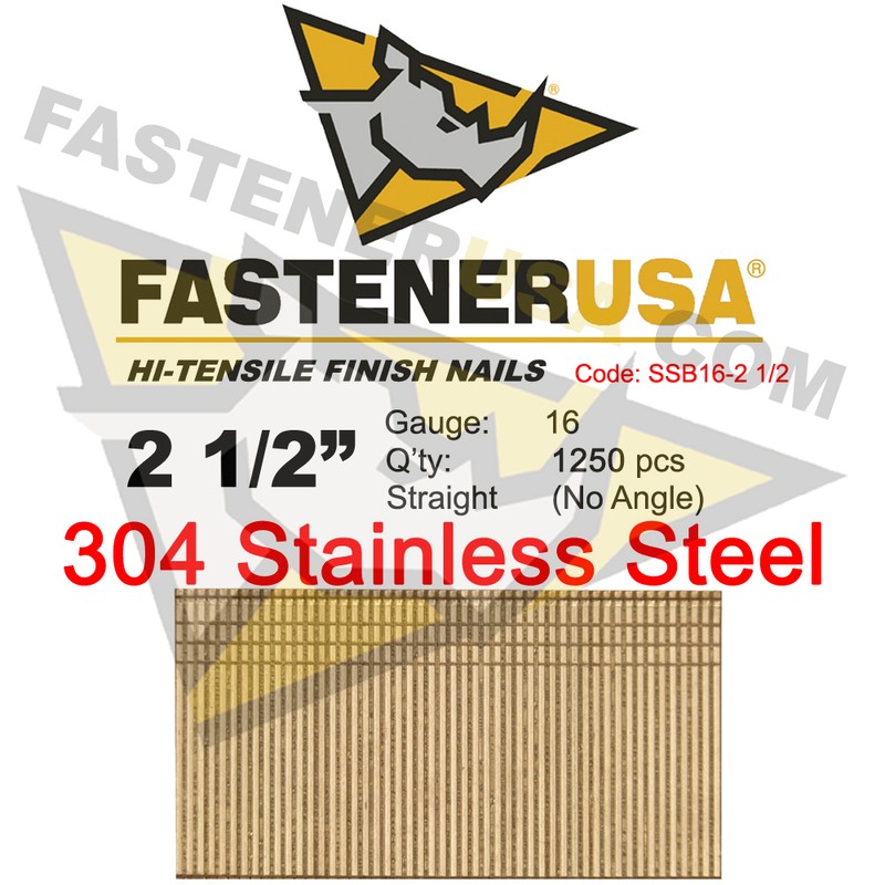 2 1/2″ 16 Gauge 304 Stainless Steel Straight Finish Nails 16 ga (1250 ct)