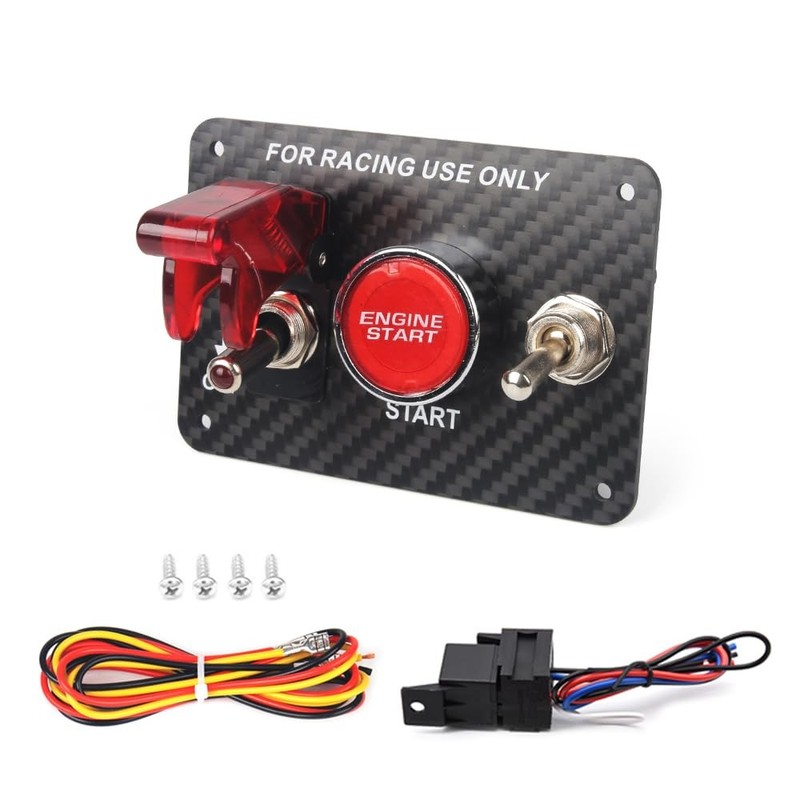 Carbon Fiber 12V 3in1 Ignition Switch Panel Push Button Start Toggle