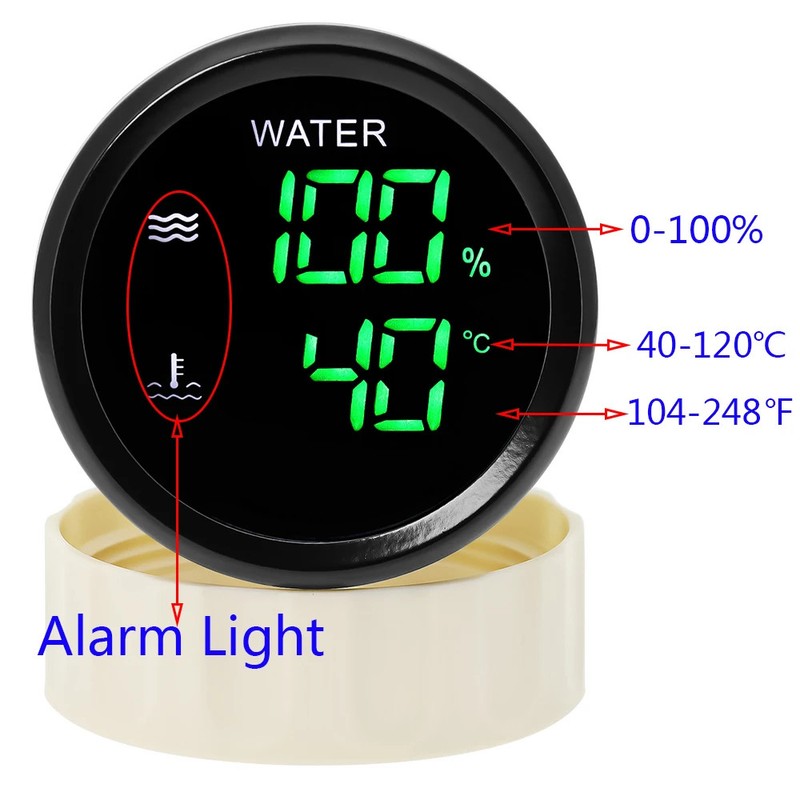 Digital 52mm 3-in-1 Gauge Water Waste Voltage Meter Sewage Sensor 12V 24V Level gallery