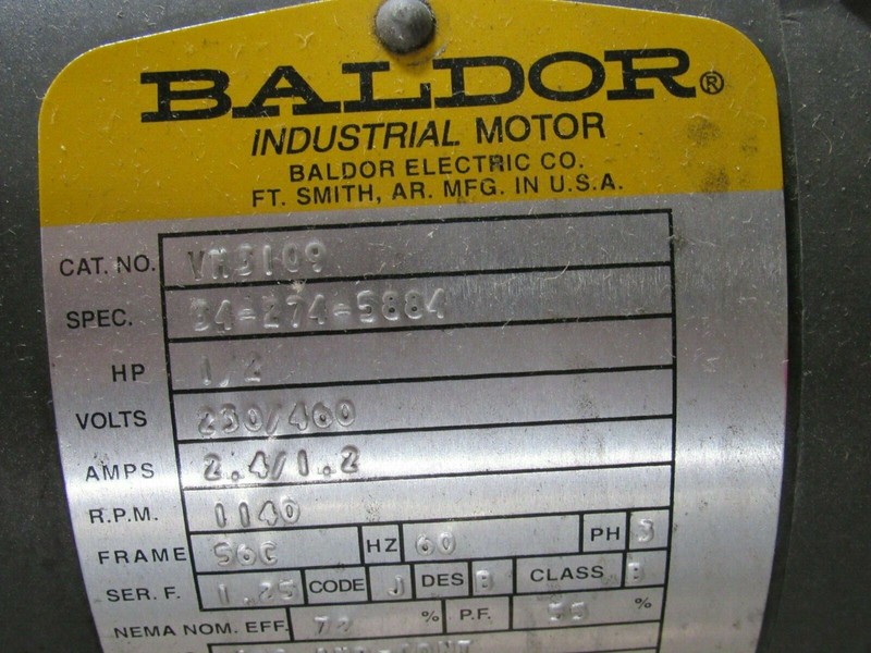 BALDOR MOTOR VM3109 34-274-5884 1/2HP 230/460V W/ FAN 605610-01, TENNY T40C-10 gallery