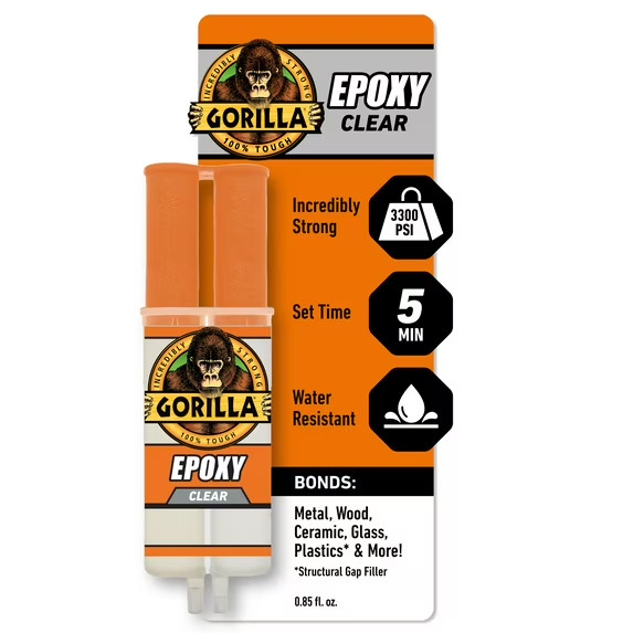 Gorilla 2 Part Epoxy, Clear Epoxy, 0.85 Ounce Syringe (Pack of 1) – 5 Minute Set