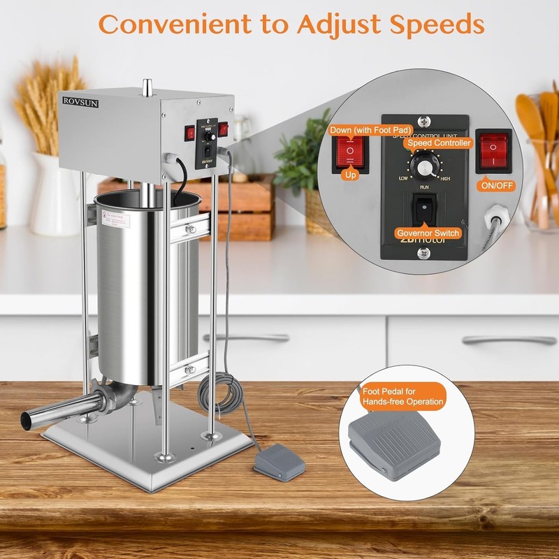Vertical Electric Adjustable Speed Sausage Filler Stuffer, 15.4LBS/10L Capacity gallery