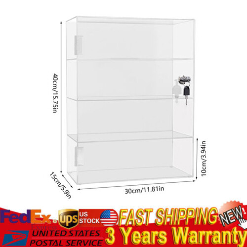 Clear Acrylic Display Case Countertop Cabinet Box 4 Shelves Showcase with Lock