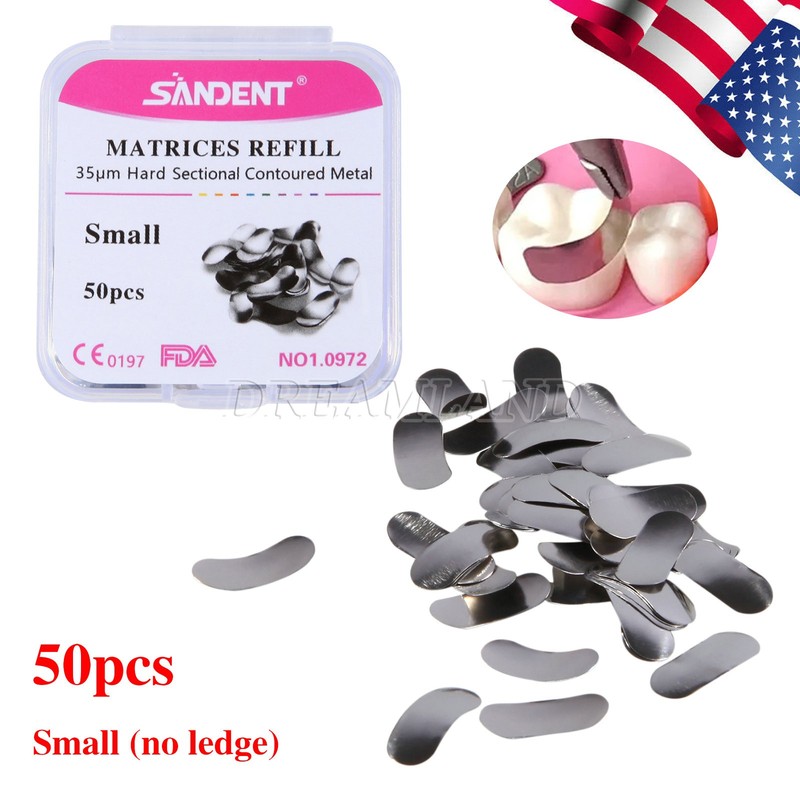 50 Pcs Dental Metal Matrices Matrix Band Sectional Contoured Refill S/M/L 35μm