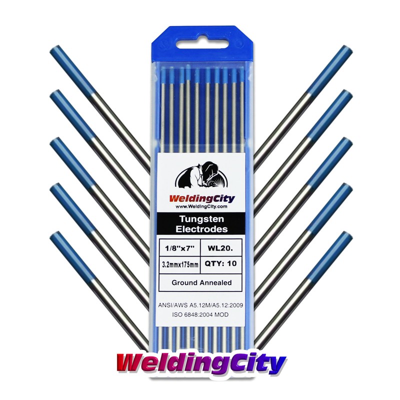 WeldingCity® 10-pk TIG Welding Tungsten Electrode 2% Lanthanated Blue 1/8″x7″ US