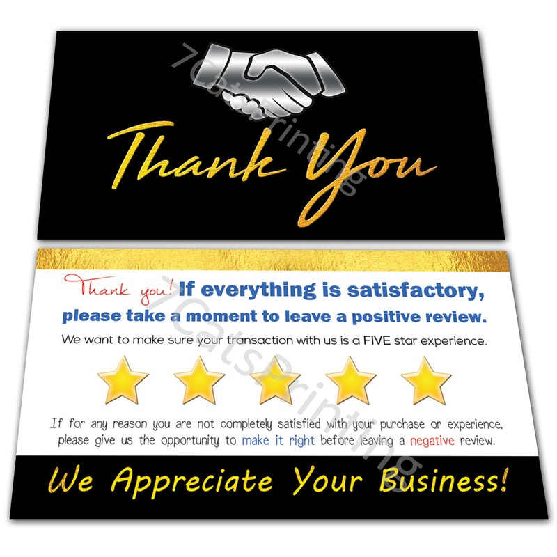 for eBay Seller Thank You Cards Notes For Your Order Black Gold Five Stars