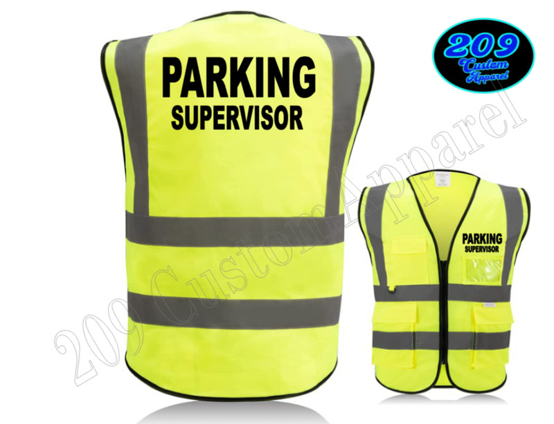 PARKING SUPERVISOR HI-VISIBILITY SAFETY VEST WITH POCKETS REFLECTIVE STRIPS ZIPP
