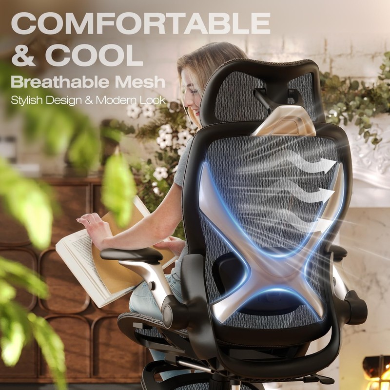 Ergonomic Office Chair with Footrest Adjustable Lumbar Support Flip Up Arms Mesh gallery