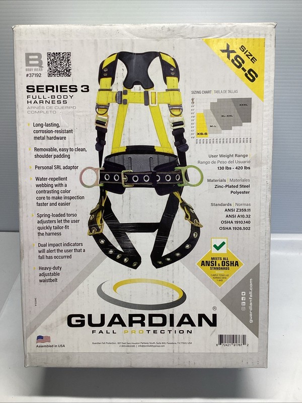 Guardian Fall Protection Series 3 Full Body Safety Harness Size XS-S New