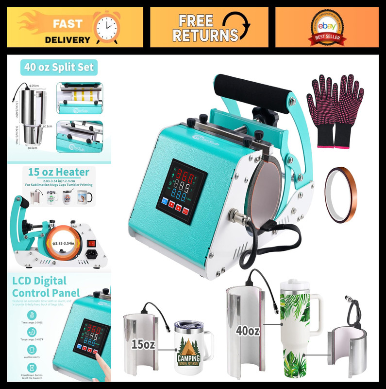3-in-1 Heat Press Machine for 40 OZ Tumblers, 11/15 OZ Mugs, Sublimation Printin