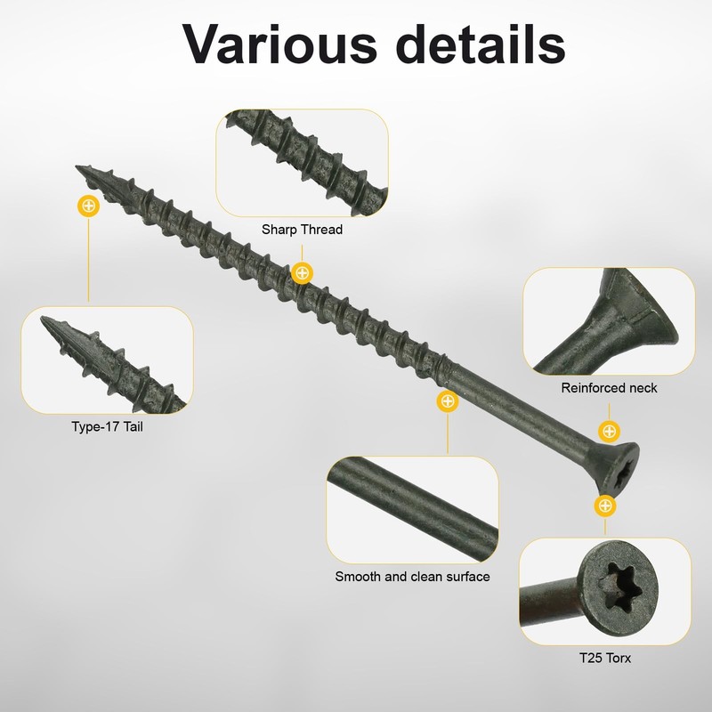 Deck Screws #10 x 3-1/2’’, T25 Star Torx Drive Flat Head Wood Screws, Green, 5lb gallery