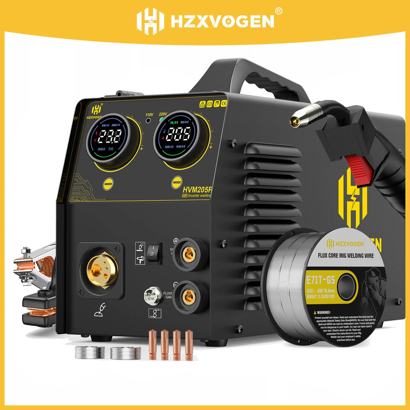 HZXVOGEN MIG Welder for Alu/Iron/Steel, 205A 5in1 110V 220V MIG Welding Machine