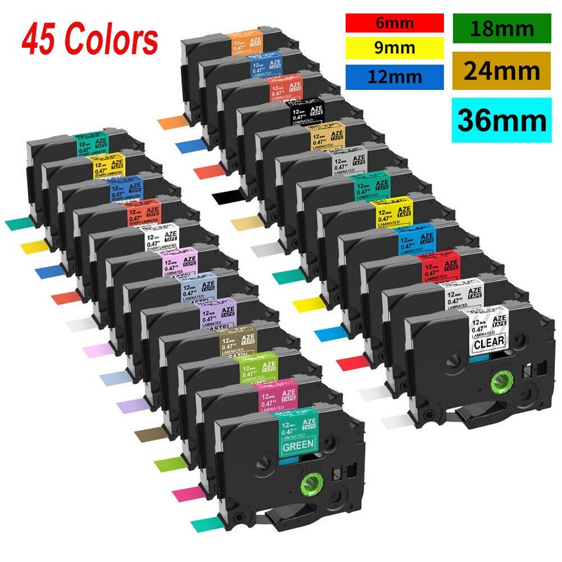5PK For Brother P-touch Label Tapes 6mm, 9mm, 12mm, 24mm, 36mm TZe-231 241 251