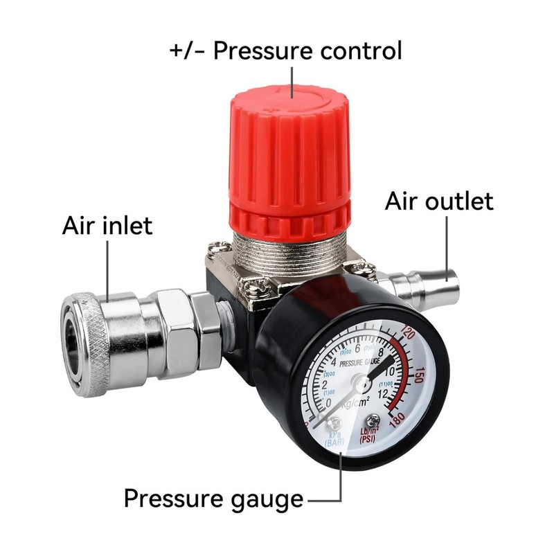 Pressure Regulator Valve 1/4" NPT Air Compressor Gauge 0-180 PSI Flow Control gallery