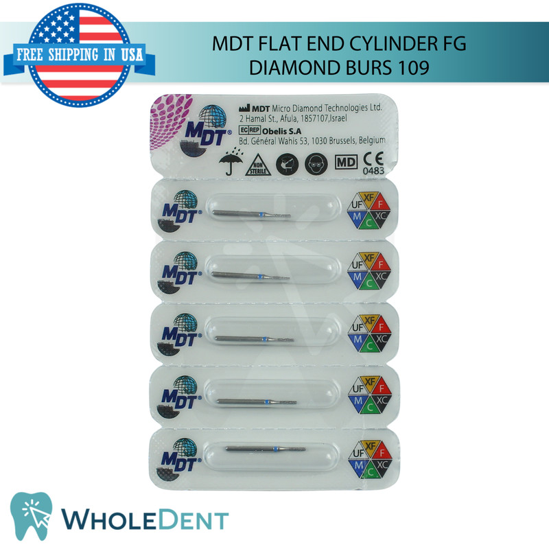 Dental MDT Flat End Cylinder 109 FG Diamond Burs Composite Restorations L19.0mm