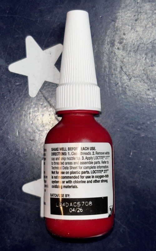 Loctite 277 10mL RED High Strength Threadlocker 0.34FL. OZ. 231089 EXP 04/2026 gallery