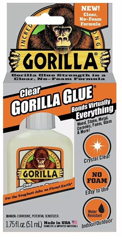 🦍 Gorilla Clear Glue, 1.75 ounce Bottle, Clear Glass Metal Wood Stone Bonds