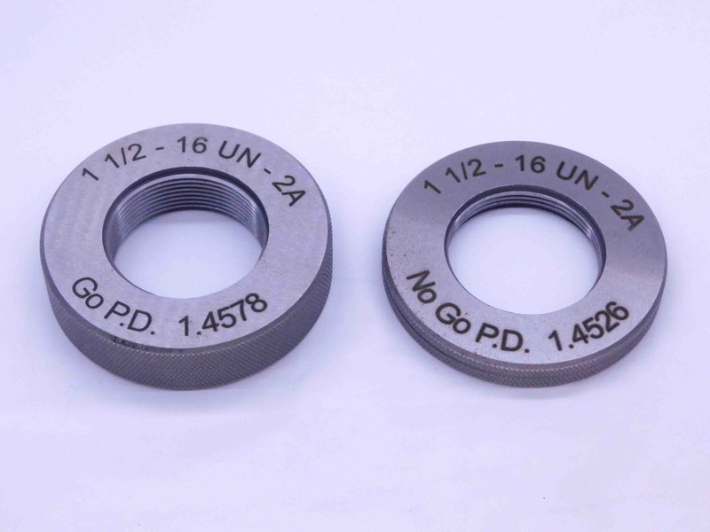 NEW 1 1/2 16 UN 2A SOLID THREAD RING GAGES 1.5 GO NO GO P.D.’S = 1.4578 & 1.4526