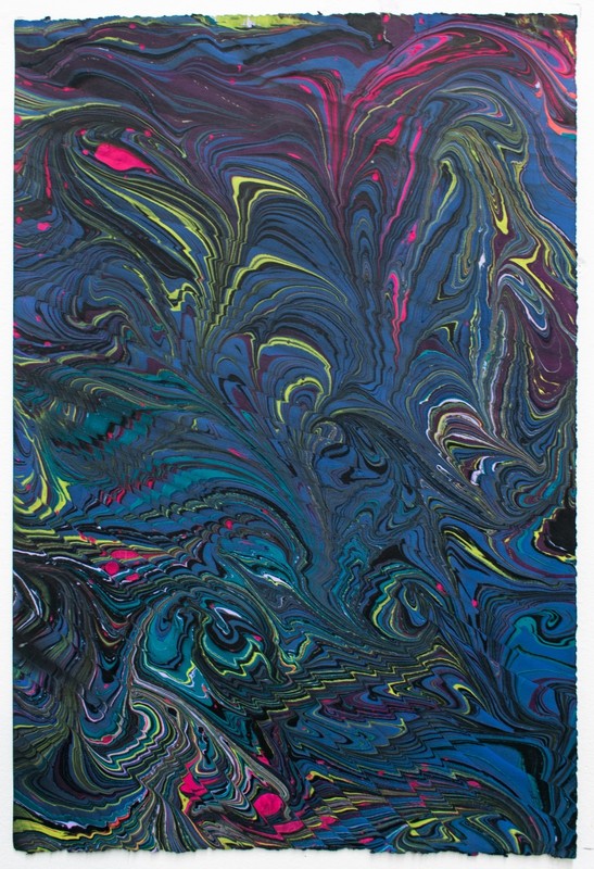 Blue and Black Handmade Marbled Paper, Heavy weight 230 gsm Paper Sheets