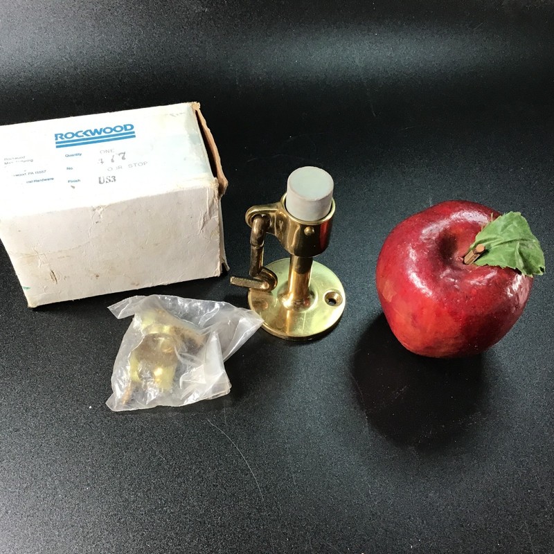 Door Stop Solid Cast Brass w/ Rubber Bumper, Hook & Hardware Rockwood #477 US3
