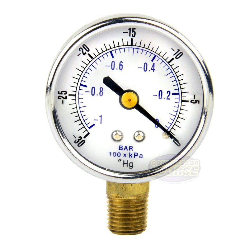 1/4″ NPT Vacuum Air Pressure Gauge 2″ Face 0 to -30 PSI Side Bottom Mount