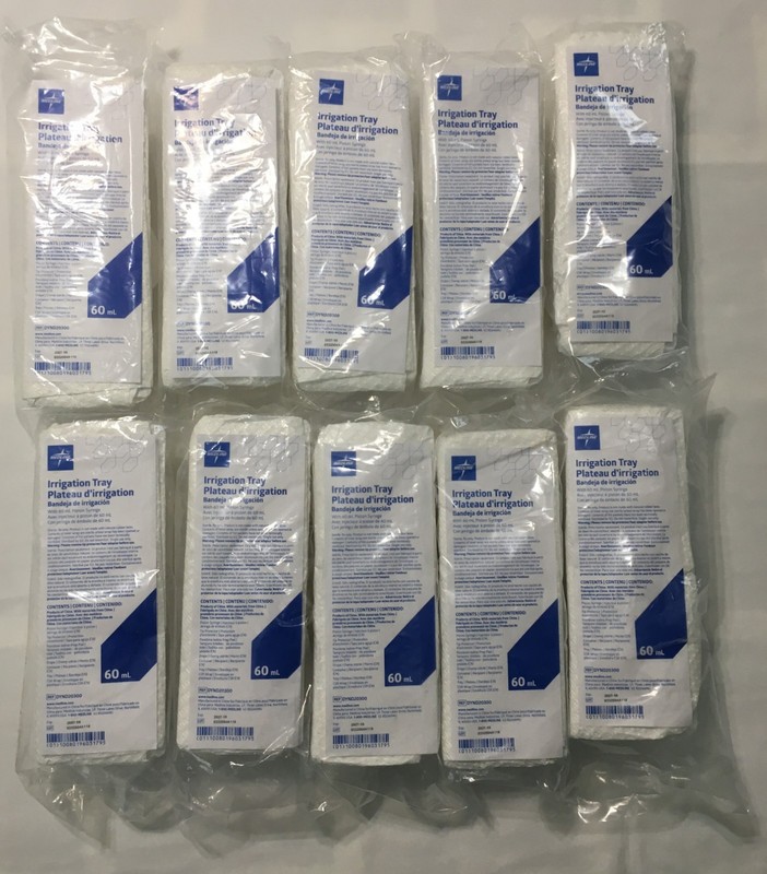 Lot of 10 Medline Irrigation Trays with 60mL Piston – EXP: 10/2027 DYND20300