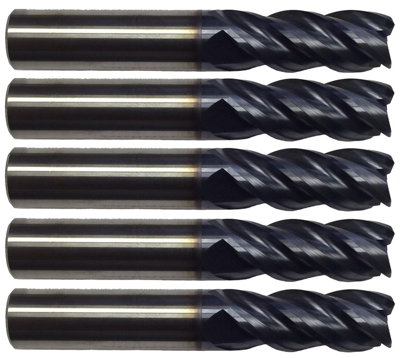 5 PCS 1/4″ 4 FLUTE VARIABLE HELIX CARBIDE END MILL – .015 RADIUS – TiALN