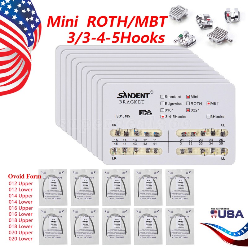10-100 Packs Dental Orthos Brackets Braces MINI Roth.022 Hook345 /Arch Wire mx gallery