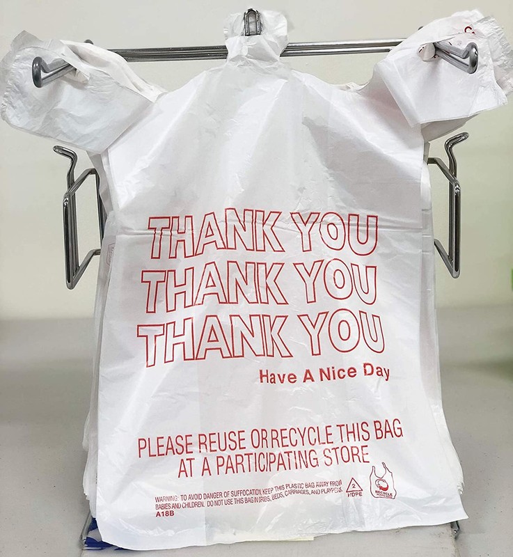 Bags 1/6 Large 21 x 6.5 x 11.5 «Thank You» T-Shirt Plastic Grocery Shopping Bags
