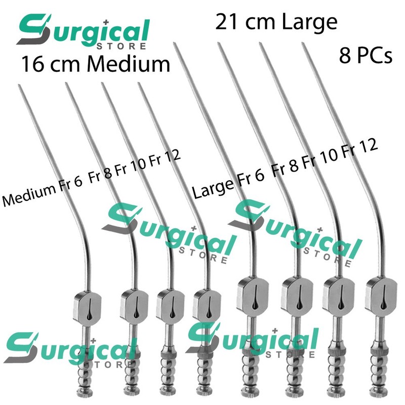 Fukushima Teardrop Suction Tube Fr 6,8,10,12 Medium & Large 8 PCs Set Surgical S