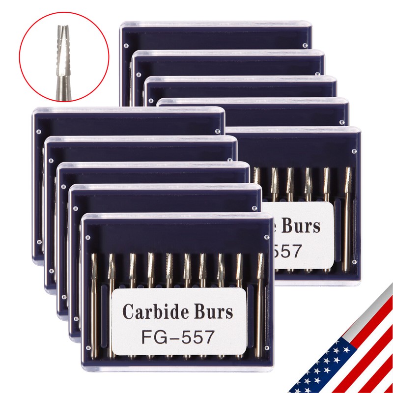 Dental Midwest FG #557 Clinic Length Cross Cut Carbide Burs 100pcs/10 Packs gallery