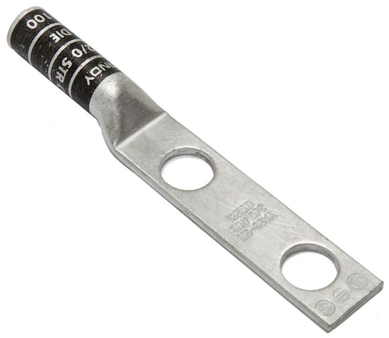 Burndy YA262N, Compression Cable Lug, 2/0 Cu 2-Hole Long 1/2, 1 PC