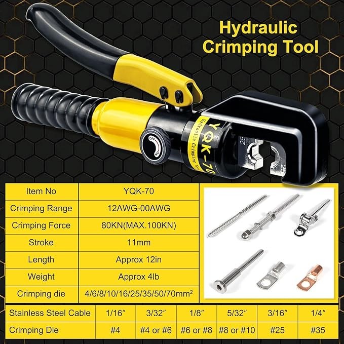 Hydraulic Cable Lug Crimper 10 TON 12 AWG to 00 2/0 Electrical Terminal Cabl...3 gallery