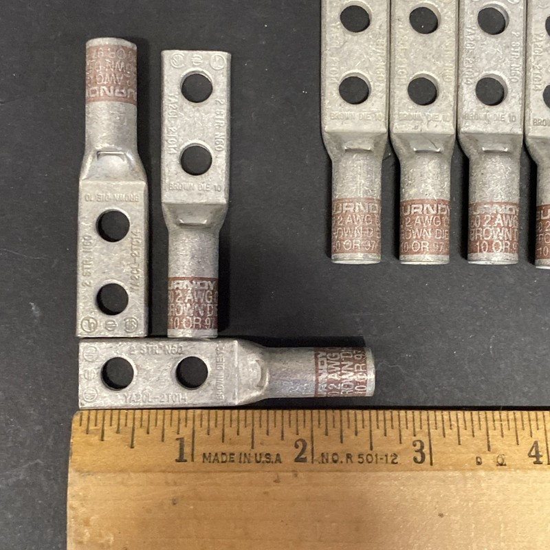 (31) Burndy YA2CL2TC14 compression lugs 2 hole 2 awg 1/4" stud hole Brown Die Z8 gallery