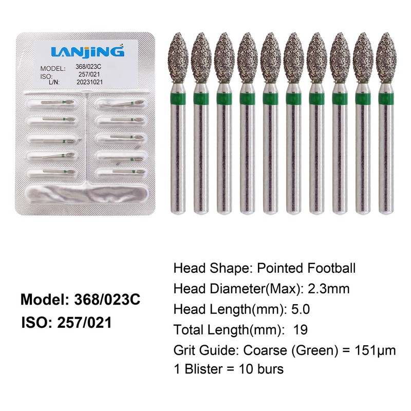 Dental Diamond Football Burs FG 368/023C Coarse Green High Speed Friction Grip