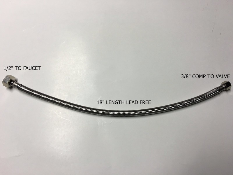 2) 3/8″ COMP x 1/2″ FNPT 18 LONG FAUCET SUPPLY HOSE LINE BRAIDED STAINLESS STEEL