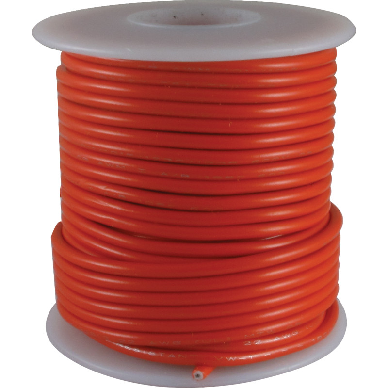 Wire, 22 AWG Solid Core, PVC, 600V, spooled, Color: Red, Length: 1000 feet